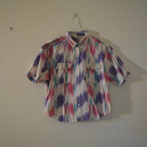 GITANO Vintage 80's Cotton Watercolor Button Up T-shirt | Size L